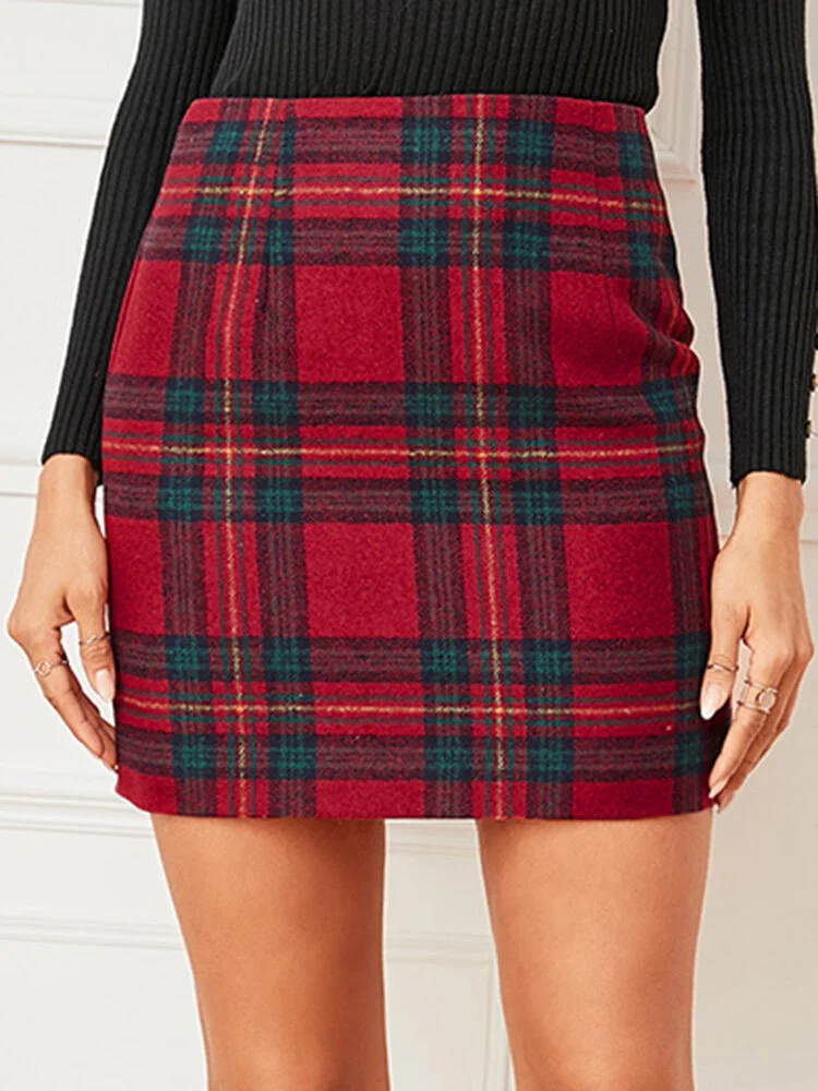 Retro Plaid Print Mini Casual Skirt for Women