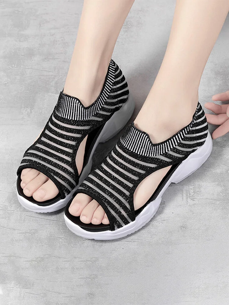 Women Knitted Striped Soft Comfortable Sports Sandals