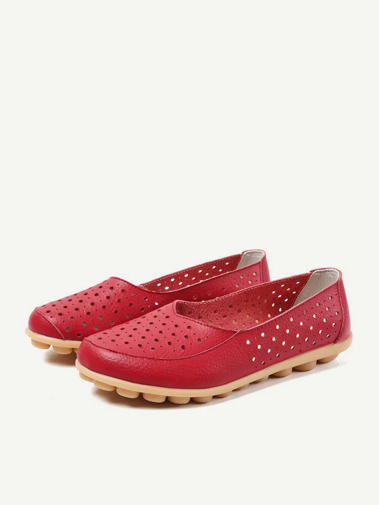 Large Size Hollow Out Round Toe Slip On Stitching Casual Flats Loafers