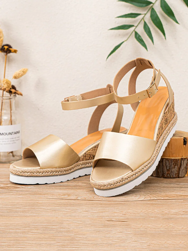 Women Casual Brief Buckle Wedges Sandals