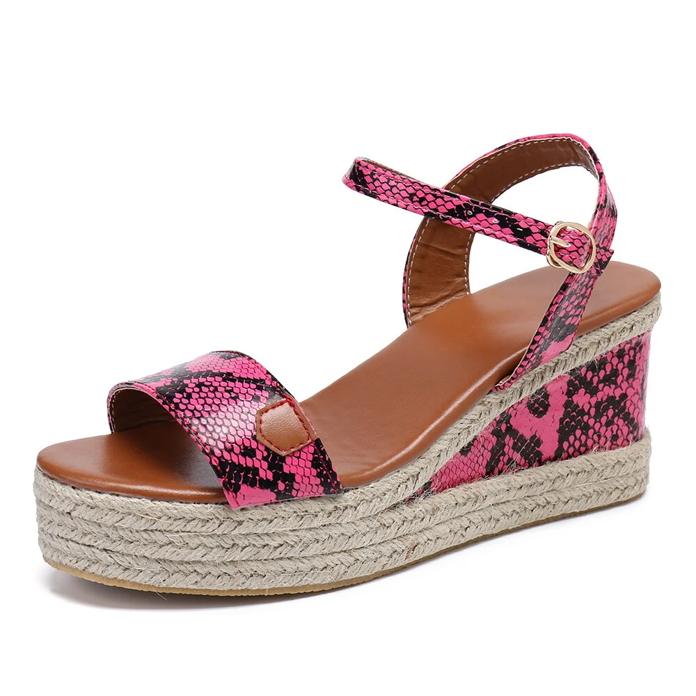 Large Sizes Women Buckle Wedged Sandals