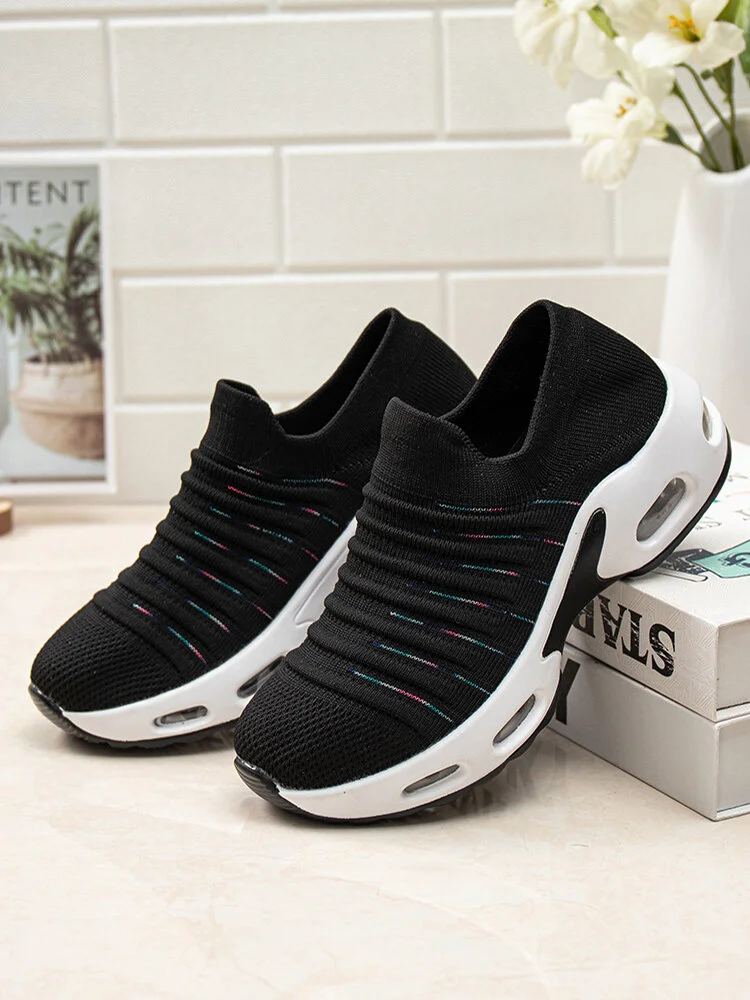 Women Casual Soft Comfy Breathable Knitted Air Cushion Platform Socks Shoes