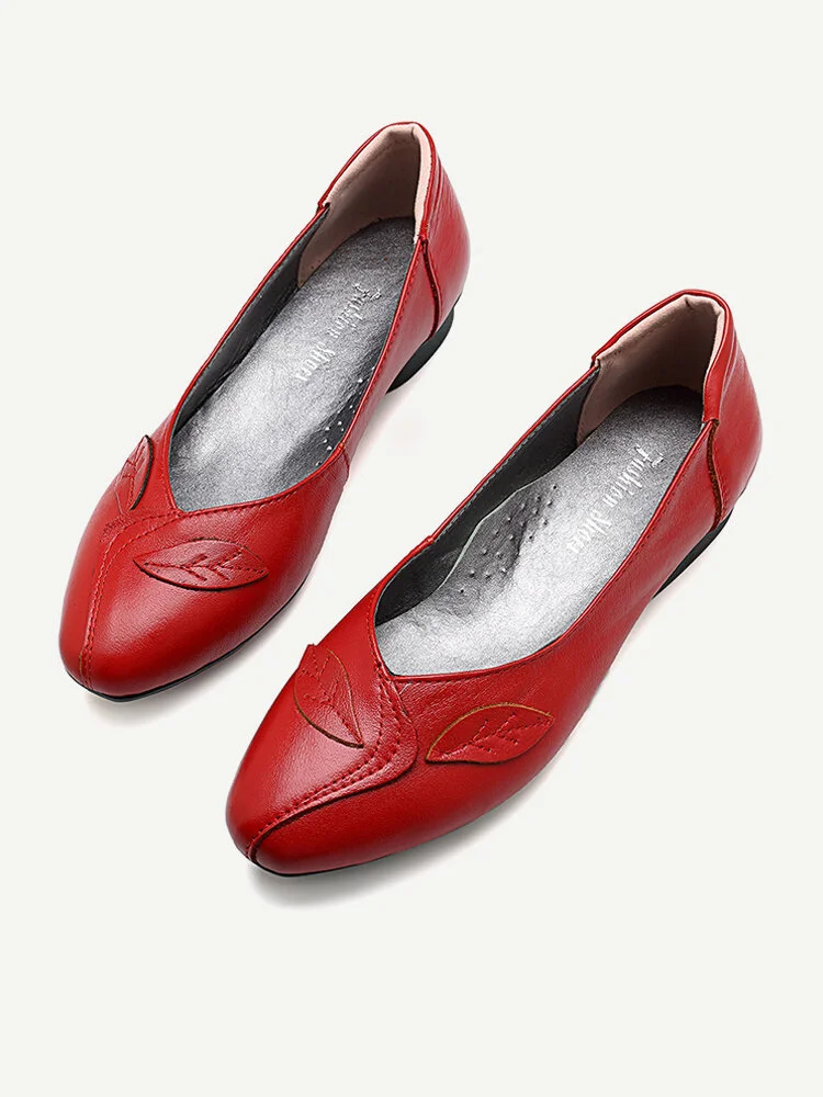 Women Office Leaf Leather Slip On Flats