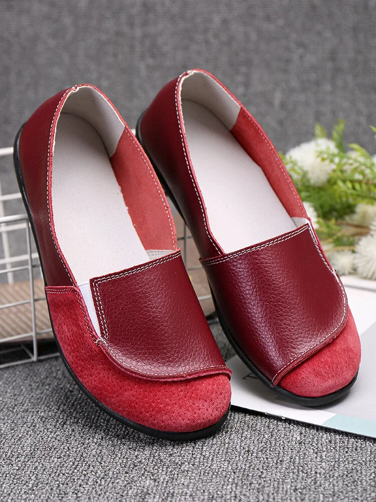 Women Large Size Suede Leather Elastic Band Slip On Casual Flat Shoes