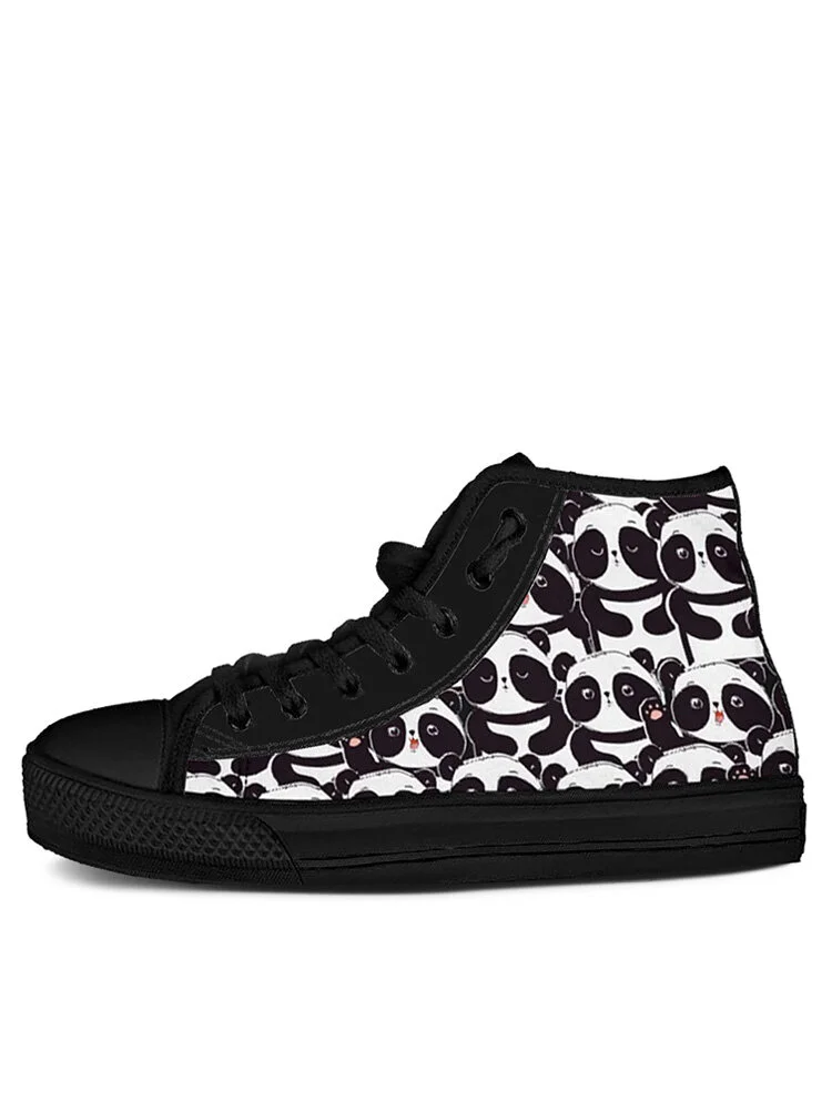 Plus Size Women Lovely Panda Print Comfy Skateboard Canvas Boots