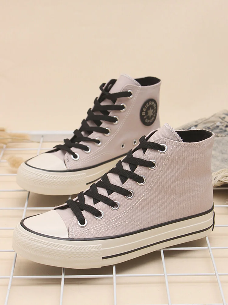 Women Preppy Style Lace-up Casual Pink High-top Skateboard Shoes