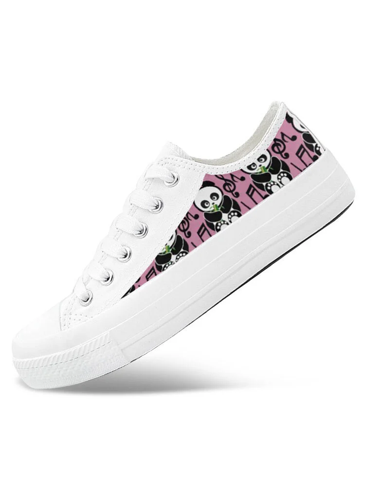 Plus Size Women Cute Panda Print Breathable Comfy Skateboard Canvas Shoes