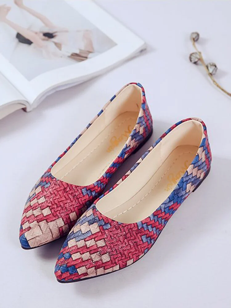 Women Elegant Comfy Veins Color Block Joint Pointed Toe Ballet Flats