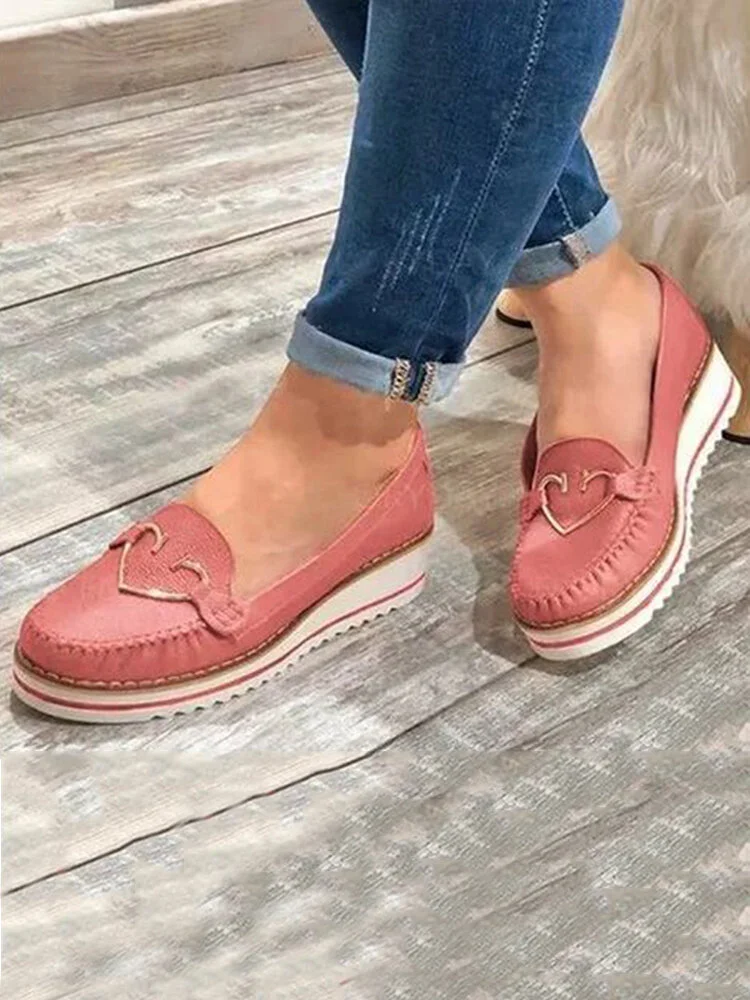 Large Size Women Casual Round Toe Stitching Non Slip Wedges Loafers