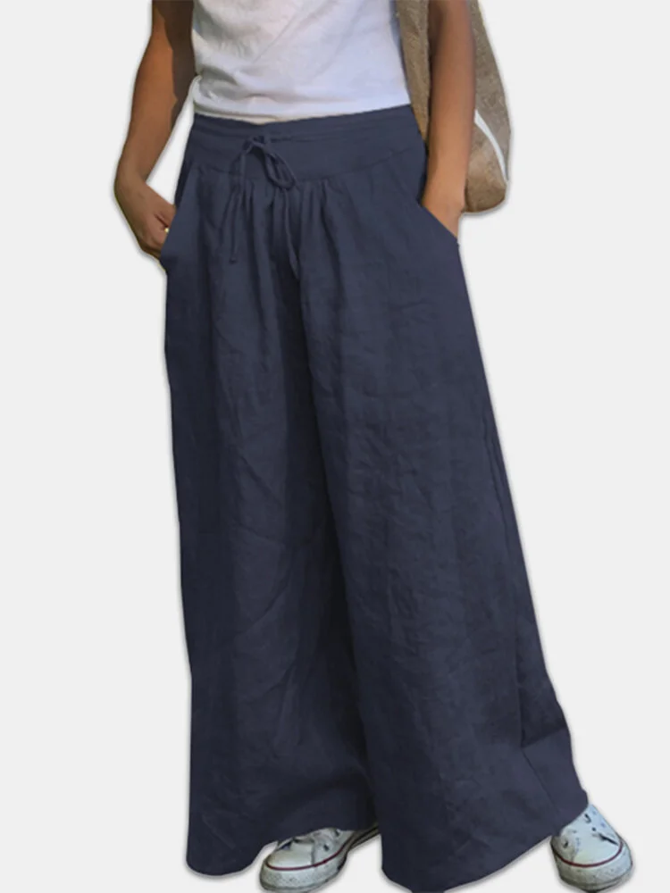 Dawstring Cotton Plus Size Wide Leg Pants for Women