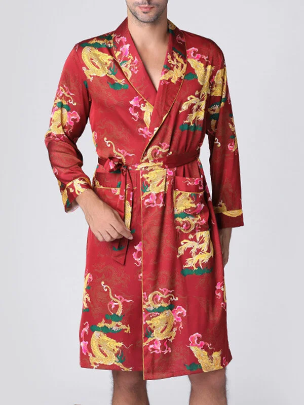 Men Dragon Printing Loose Pajamas Robes