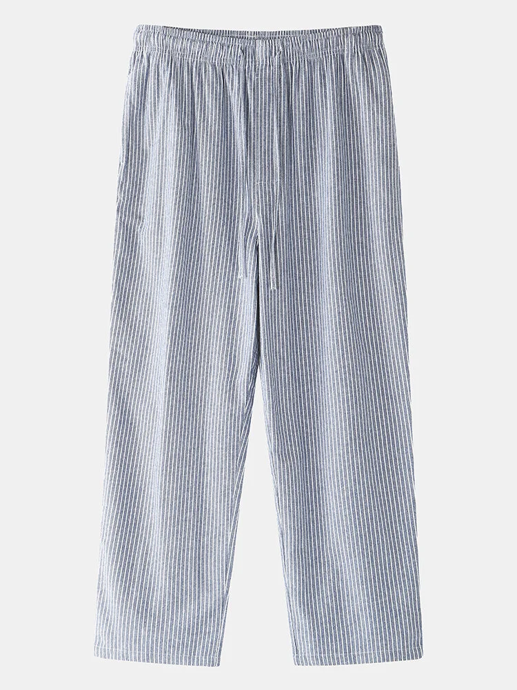 Mens Plaid Pinstripe Cotton Drawstring Lounge Pajamas Bottoms With Pocket